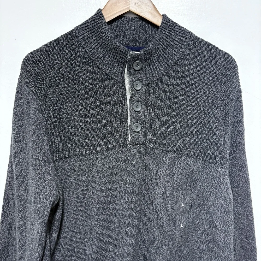 Club Room Sweater Mens L Gray Button Neck Cotton Knit Lightweight Pullover New